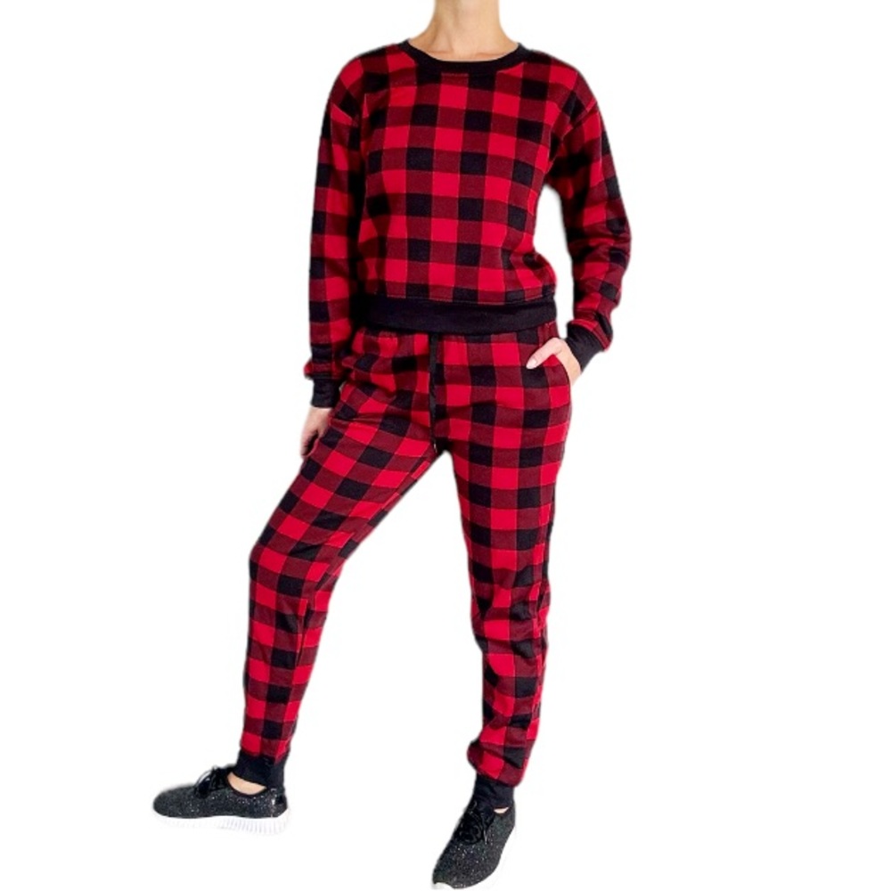 Better Together red black buffalo plaid jogger sweatshirt set size small/medium